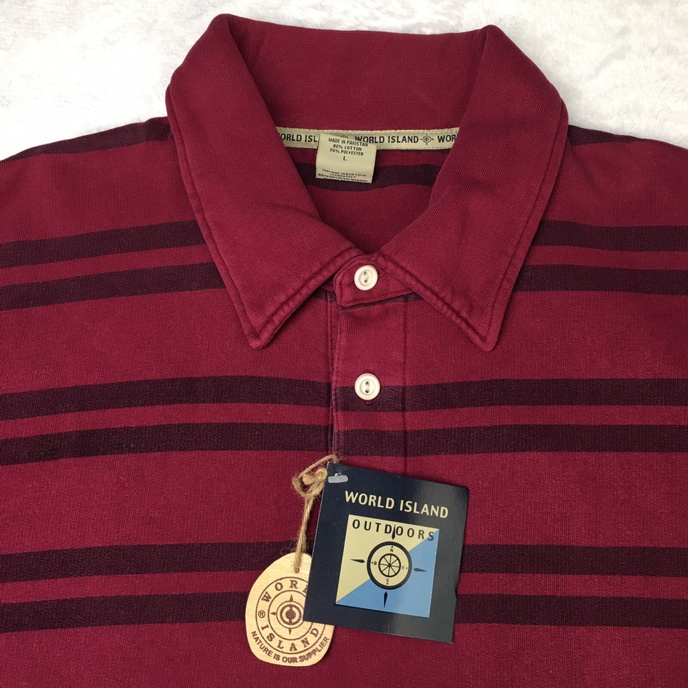 World Island Shirt Mens Large Crimson Striped Thick Fleece Lined Long Sleeve NWT